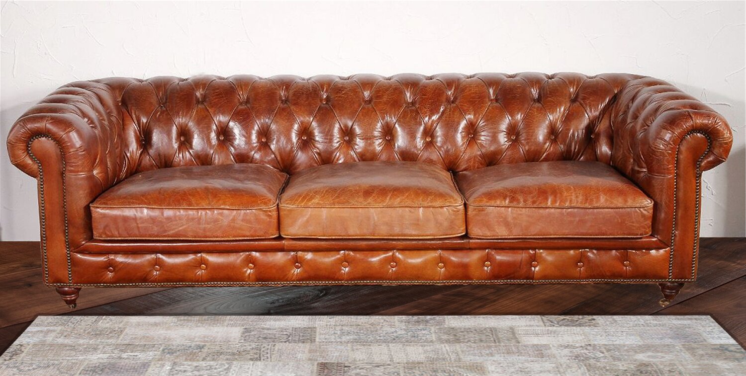 Pasargad Chester Bay Tufted Genuine Leather Chesterfield Sofa & Reviews ...